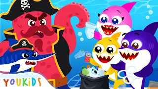 Baby Shark Saves the Ocean! | Oh No, Pirate Octopus! 😱 YouKids Nursery Rhymes