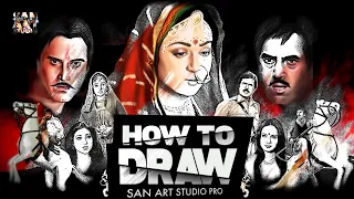 how to draw hema malini dharmendra and vinod khanna from rajput procreate 5 2