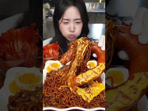 애들 등원시키고 혼자 폭주🔥 꾸덕 치즈 짜파게티 + 육즙 팡팡 킬바사 소세지 먹방 ASMR