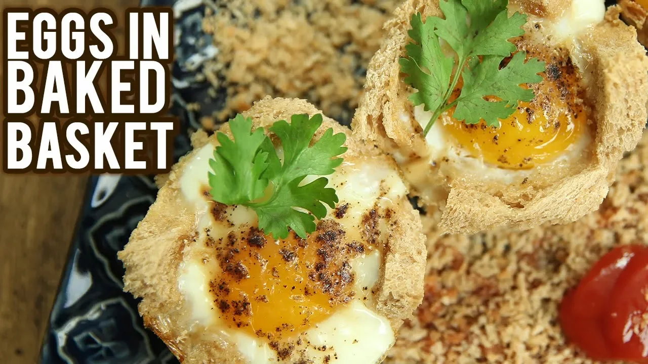 Eggs In Baked Basket  - How To Make Baked Eggs in Baskets - Easy Egg Breakfast Recipes - Neha Naik