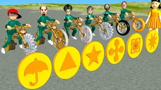 Scary Teacher 3D vs Squid Game Log Bike Rolling vs Dalgona Candy Shapes Challenge Who's Loser