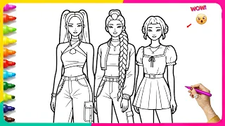 KPOP DEMON HUNTERS Coloring Pages Mira Rumi Zoey Coloring Book Pages Satisfying Art Therapy