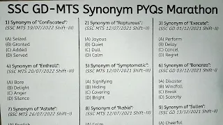 Important Synonyms Marathon Based on SSC GD-MTS PYQs 20 Synonym with Explanation