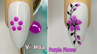 Easy Purple Flower Nails Art For Beginner Vẽ Hoa New Nails Design New Nails 
