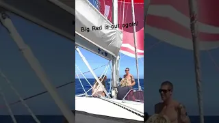 Our parasail is saving us once again! #sailingfamily #sailing #family #parasailing