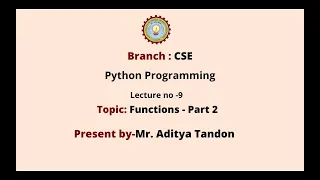 Python Programming Functions Part-2 AKTU Digital Education