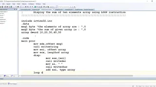 Assembly Language Lecture 23 Loops Message Display Even Nos Array Sum Factorial