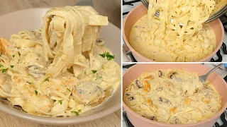 فيتوتشيني ألفريدو بالدجاج والفطر أتحدى أفخم المطاعم يعملوا أطيب منها 