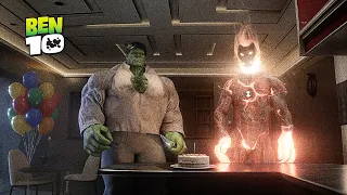 What if Ben 10’s Heatblast and the Hulk cut a cake together?