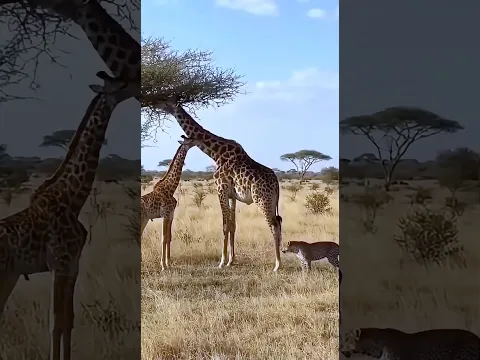 How will the mother giraffe protect the little one from the sneaking leopard?