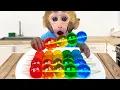 Download Lagu Monkey Baby Bon Bon eats rainbow jelly with puppies and bathes with ducklings in the bathroom