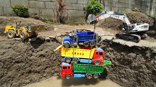 3 Dump Trucks Hanging Over Deep Mud 😱 Excavator & Loader Rescue Mission