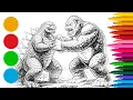 Coloring Godzilla vs Kong Black and White to Color Kong Fights Godzilla Coloring Pages
