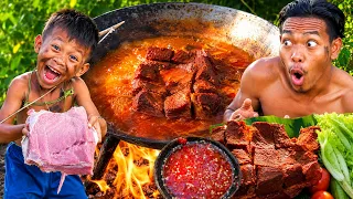 Crispy Pork Belly Cooked Over Fire | Primitive Outdoor Cooking