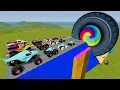 Small Big Monster Trucks vs Spinners vs Portal Trap with BeamNG Drive