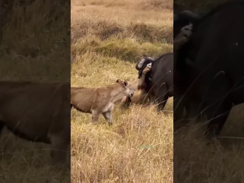 The Lion Pair Hunts Buffalo In Perfect Teamwork 狮子夫妻携手猎牛 强强配合力量惊人！#animals 【跟着图尔去旅行】