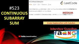 Continuous Subarray Sum LeetCode 523 Java Explanation w Solution LearnOverflow