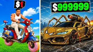 $1 to $1,000,000,000 SPIDERMAN CAR in GTA 5!