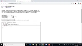 Array-3 maxSpan Java Tutorial codingbat com