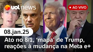 Lula faz ato no 8 de janeiro; Trump fala em anexar Canadá aos EUA, reações a Zuckerberg e+| UOL News