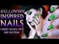 Halloween inspired GREEN BLACK nail tutorial feat Kiara Sky Dip System Avelina De Moray