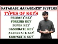 types of keys in dbms primary key foreign key super key candidate alternate composite keys