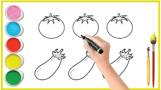 Fun Easy Veggie Coloring Learn How to Color a Tomato Eggplant