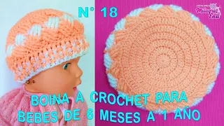 Como tejer a crochet la Boina N° 18 / bebes de 6 meses a 1 año en PUNTO ENTRECRUZADO y BASE CIRCULAR