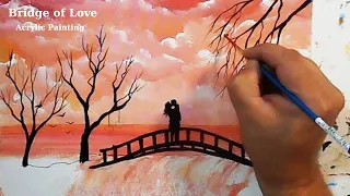 bridge of love acrylic painting on canvas for beginners