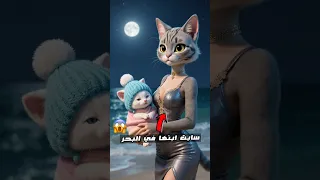 القطه مياو ترمي ابنها في البحر لكن النهايه ستجعلك تبكي Ai Animation Cat قطط 