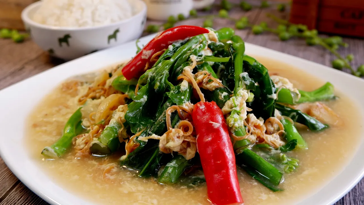 Stir Fried Chinese Vegetables in Fragrant Egg Sauce  Veggie & Cuttlefish Floss Recipe