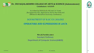 Operators and Expressions in Java Java Programming with DSA SNS Institutions