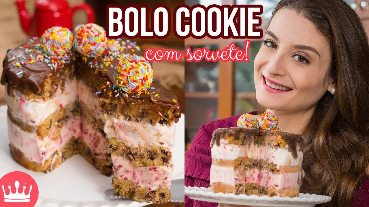 BOLO COOKIE COM SORVETE (RECEITA COM GOTAS DE CHOCOLATE) CAKE COZINHA DO BOM GOSTO GABI ROSSI