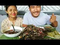 Eating roasted Pig head with fermented mustard leaf paste northeast eating show kents vlog