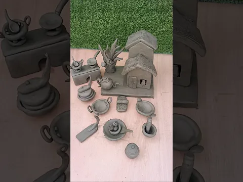 kitchen set mitti/new design kitchen set bartan🍶how to make miniature kitchen set with clay #kitchen