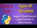 Python in Tamil - Types of Variables Global keyword Lambda Functions filter function in Tamil