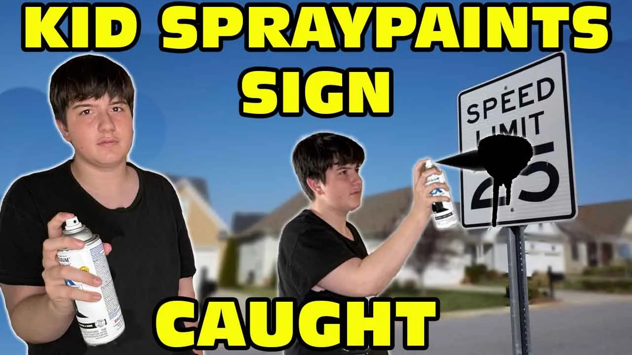 Kid Temper Tantrum Spray Paints Speed Limit Sign Because He Was Told To "Slow Down"! [Original]
