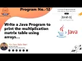 Program 12 Write a java program to print multiplication Matrix table using arrays