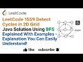 LeetCode 1559 Detect Cycles in 2D Grid - Java Solution Using BFS Explained With Examples