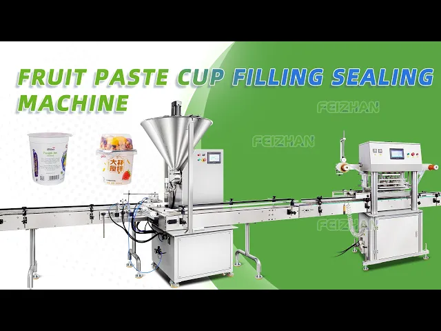 High viscosity puree cup filling and sealing machine with weighing system