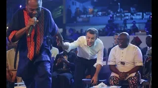see how femi kuti drags france president to the stage to dance as ambode joins them