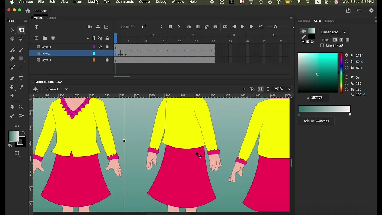 2d animated girl for adobe animate cc