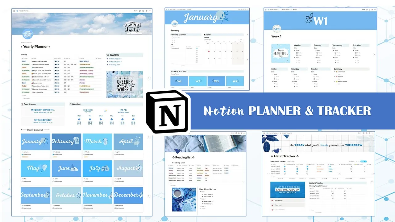 Outline Video Ghi chép & quản lý với Notion - Hướng dẫn đầy đủ - Free Aesthetic Planner & Tracker Notion Template