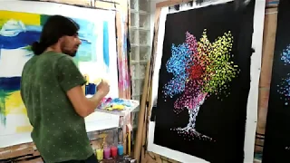Tree Painting process Abstract acrylic painting tutorial