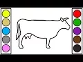 Coloring Page for Kids with Big Cow - Colouring Book for Children