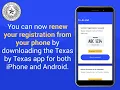 Renew your Vehicle Registration with the Texas by Texas TxT smartphone app