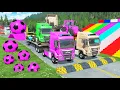 Flatbed Trailer McQueen Transportation with Truck - Speedbumps vs Cars vs Train - BeamNG.Drive #538