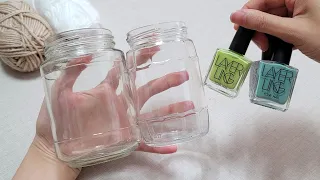I did an INCREDIBLE job with the glass bottle yarn nail polish DIY recycling craft ideas