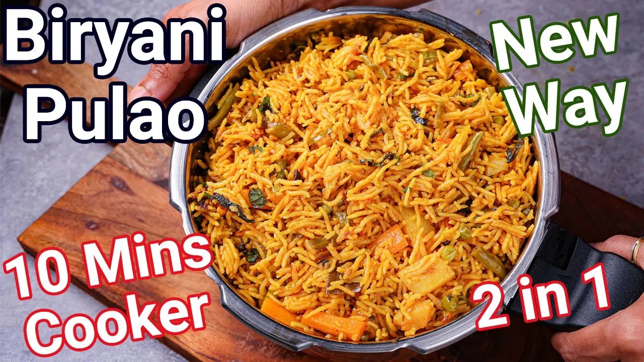 2 IN 1 Biriyani Pulao Recipe in Cooker Just 10 Mins   Healthy Cooker Pulao Biriyani Lunch Box Recipe