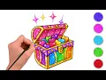 Rainbow Treasure Chest Coloring Page Easy Drawing Painting Learn Colors for Toddlers